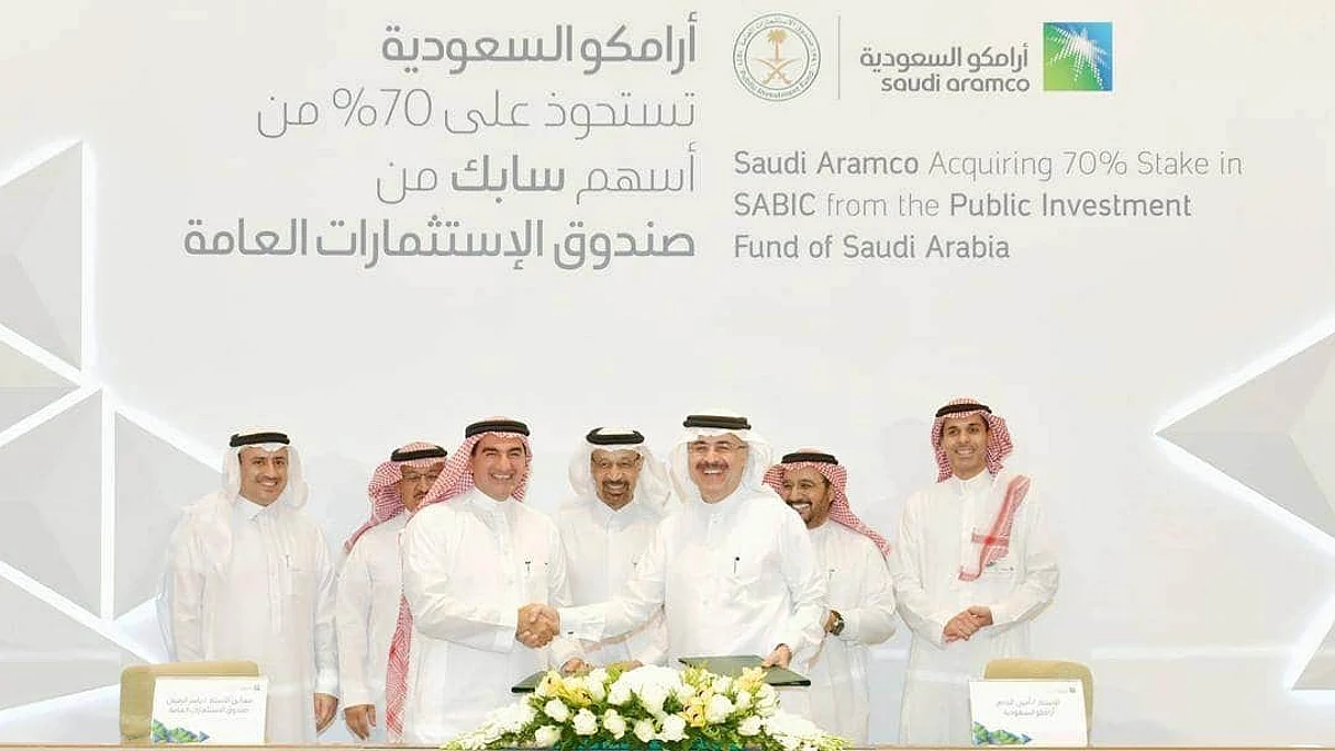 Saudi Aramco signs share purchase agreement to acquire 70% majority stake in SABIC in the file photo taken on March 27, 2019.
