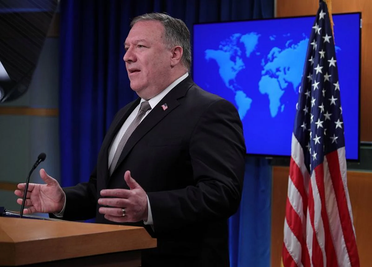 FILE PHOTO: U.S. Secretary of State Mike Pompeo speaks during a news conference at the State Department in Washington, U.S., July 8, 2020. REUTERS/Tom Brenner/Pool/File Photo