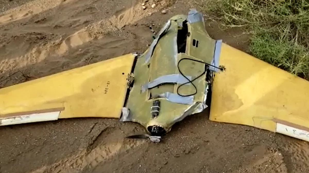 A Houthi drone destroyed by the Arab Coalition. (Supplied)