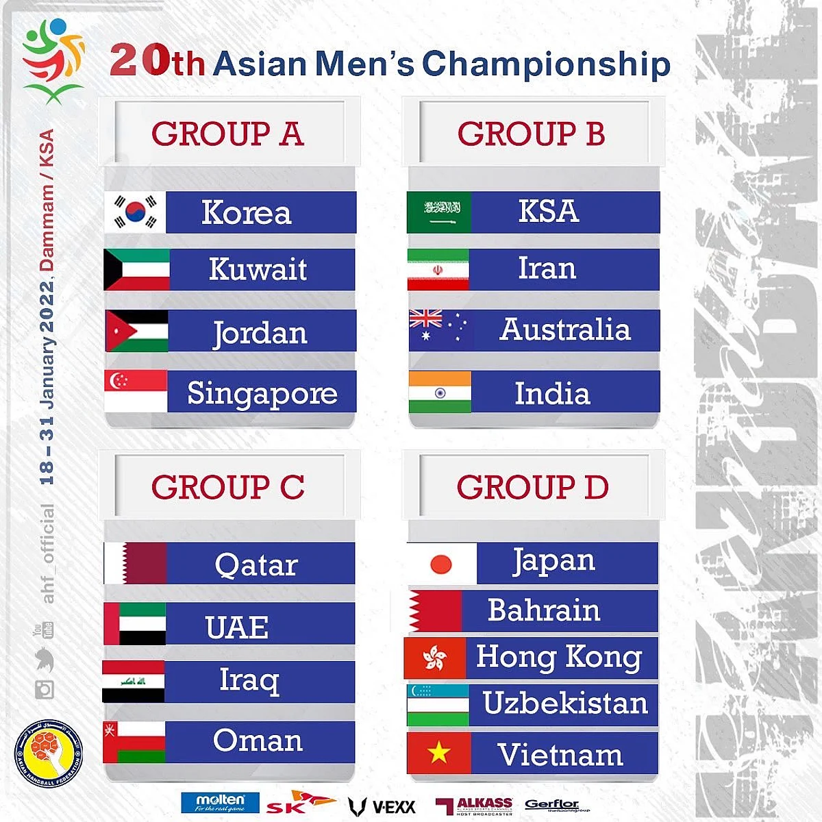 Saudi Arabia in Group B of the 20th Asian Handball Championship
