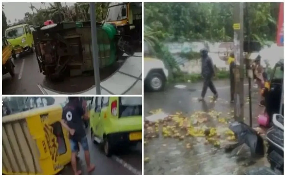 എറണാകുളത്ത് ശക്തമായ കാറ്റ്; വാഹനങ്ങള് കാറ്റില് തലകീഴായി മറിഞ്ഞു