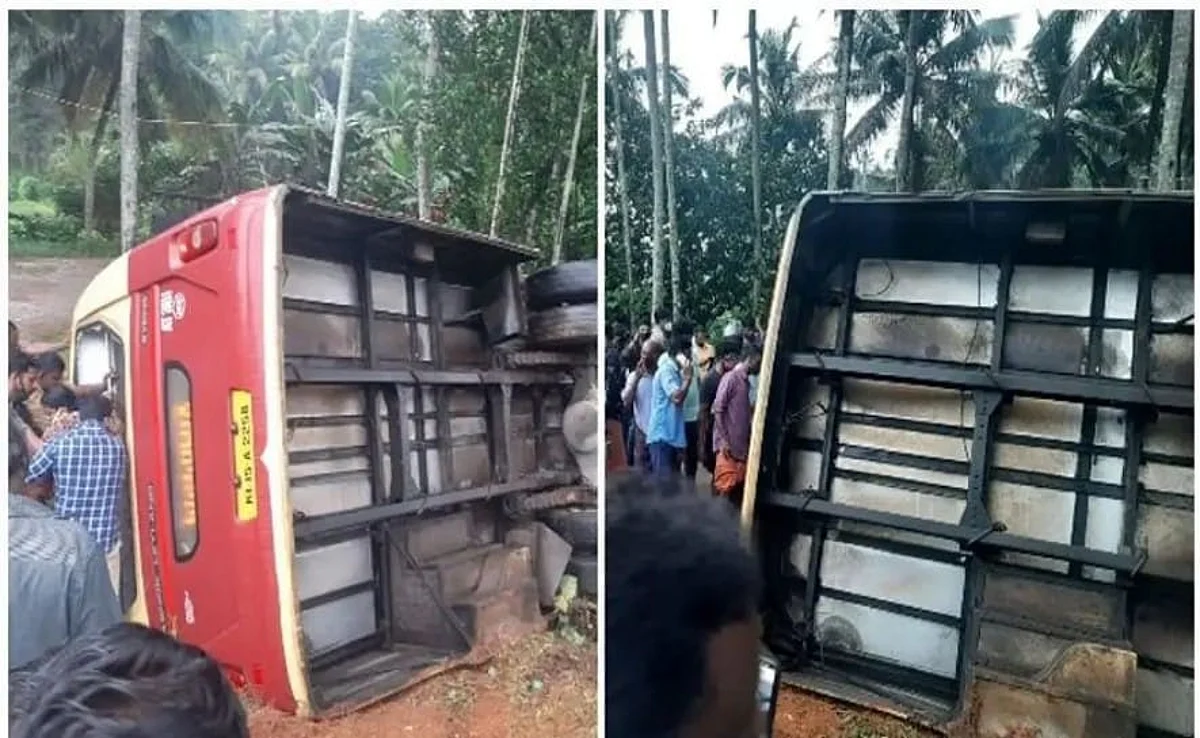 കെഎസ്ആര്ടിസി ബസ് അപകടത്തില്പ്പെട്ട് മറിഞ്ഞു