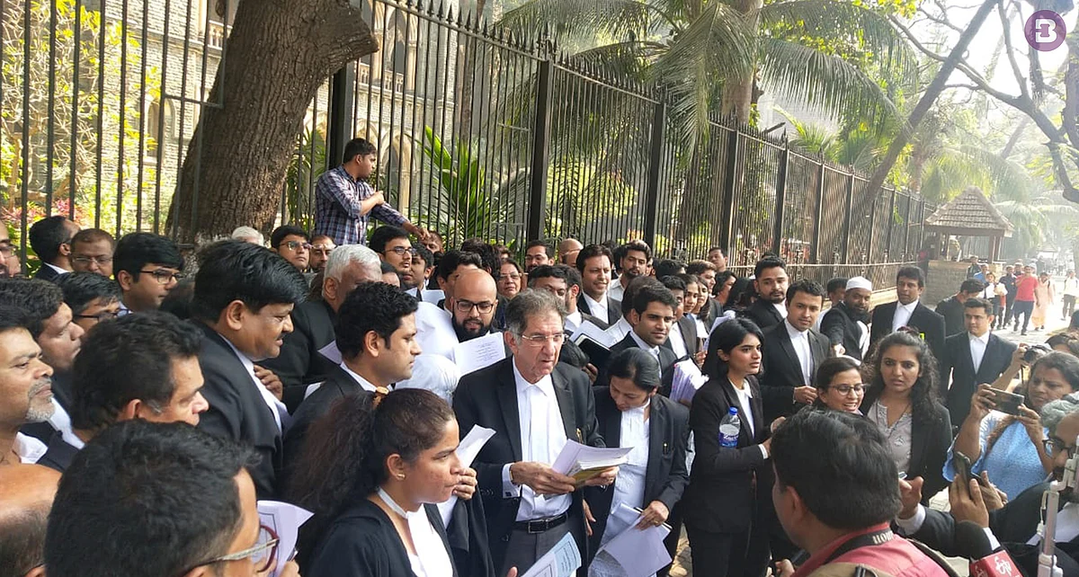 Lawyers reciting the Preamble to the Constitution of India outside the Bombay High Court