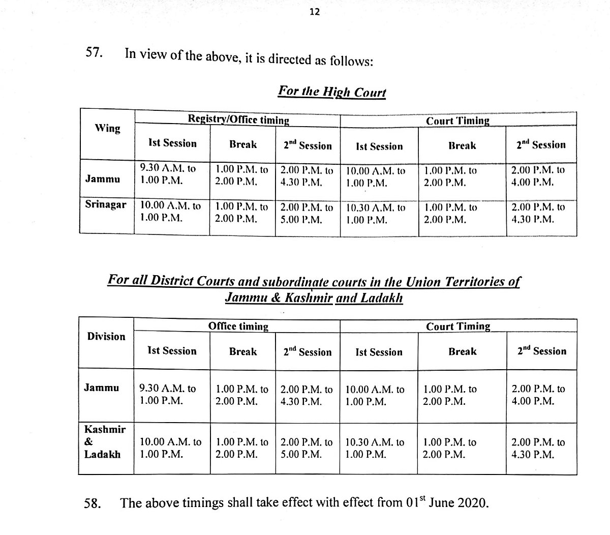 Chief Justice Gita Mittal passes order revising timing for courts of J