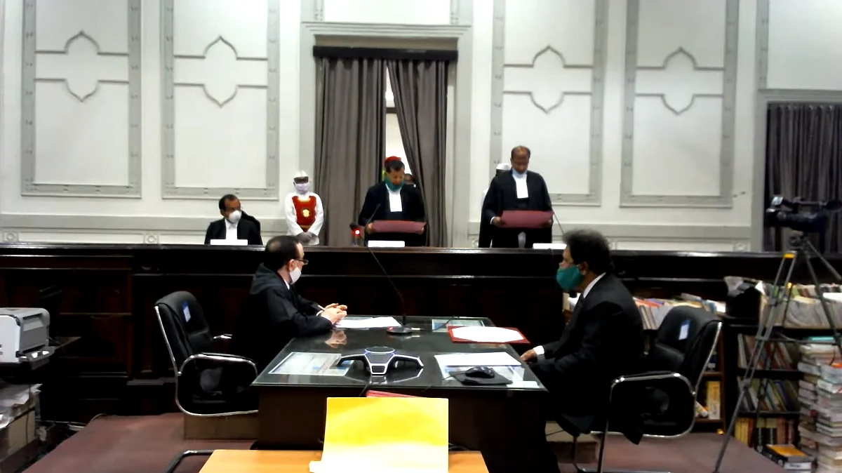 Justice B Vijaysen Reddy being sworn in as a judge of the Telangana High Court