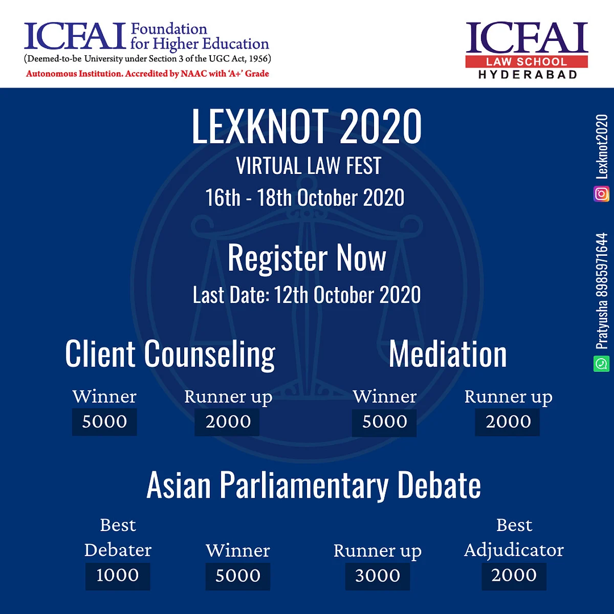 ICFAI Law School Hyderabad to host LEX-KNOT 2020 - Virtual Law Fest (Oct 16-18)