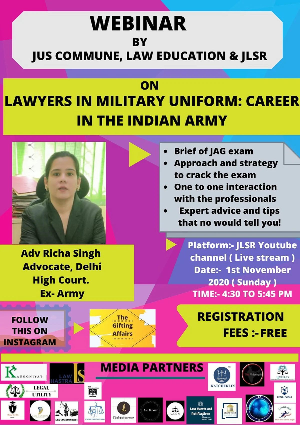 Webinar Alert: Adv. Richa Singh on a Legal Career in the Indian Army (Nov 01)
