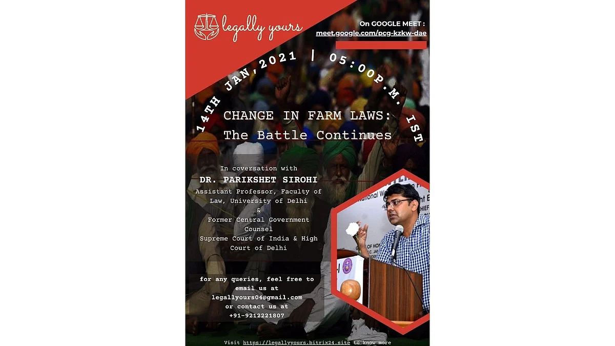 Webinar Alert: Legally Yours's webinar on new farming laws with Dr. Parikshit Sirohi (Jan 14)