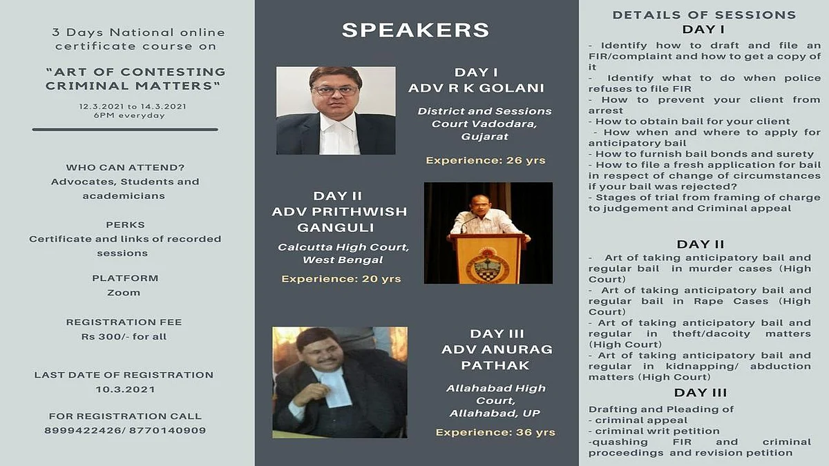 #Sponsored: 3 Days Online Certificate Course on Art of Contesting Criminal Matters