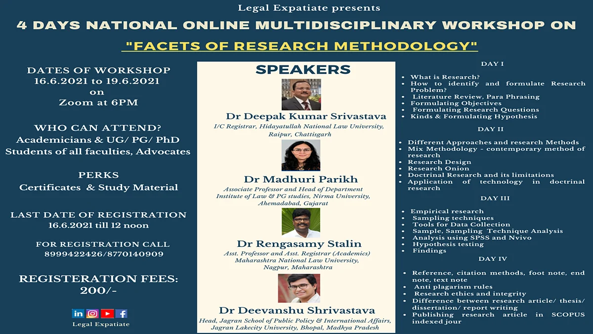 4 days online Multidisciplinary workshop on Facets of Research Methodology