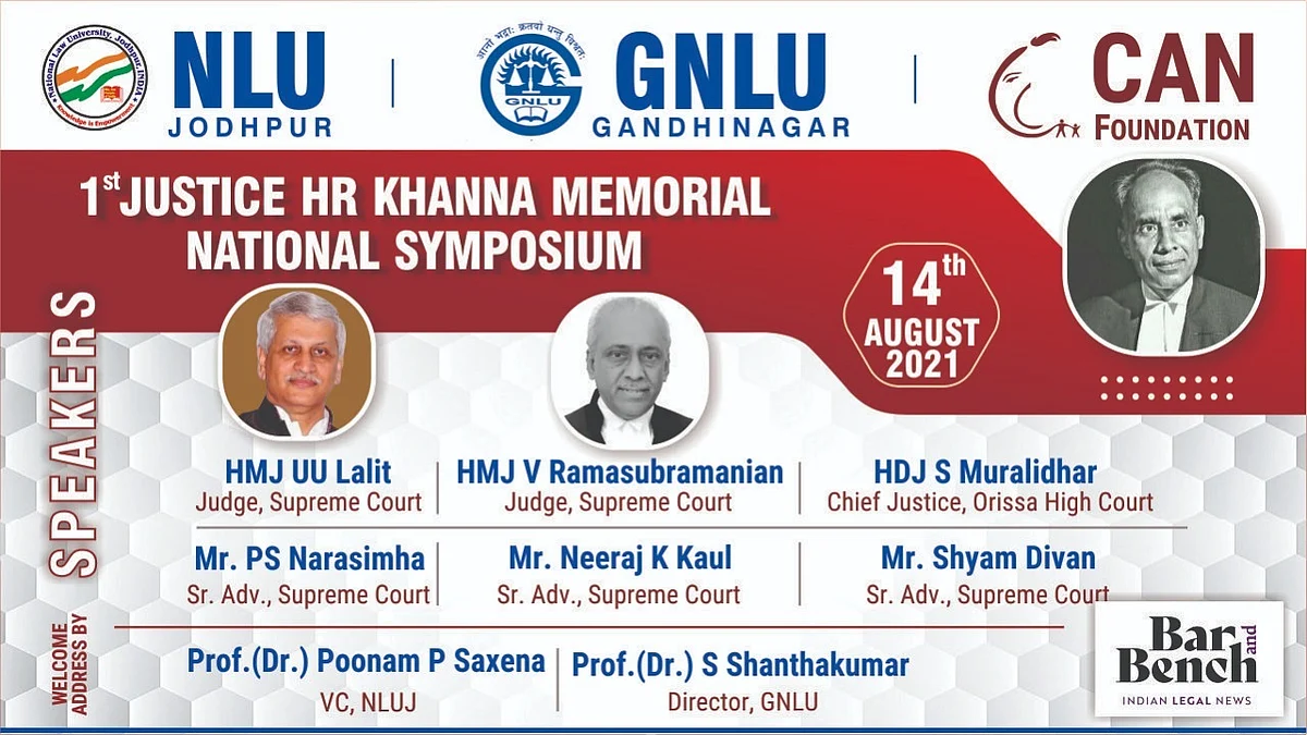 Legal titans to speak at ‘1st Justice HR Khanna Memorial Symposium’ on August 14