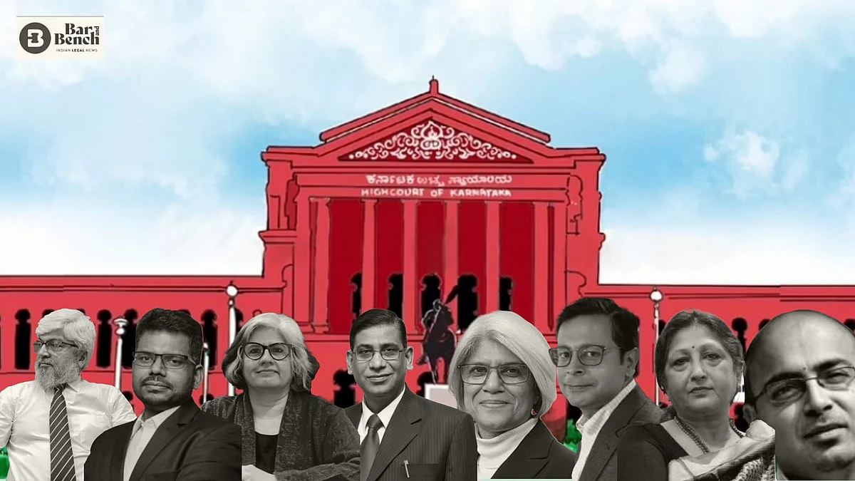 From Left to Right: Amin Solkar, J Sai Deepak, Vrinda Grover, Dr. Faizan Mustafa, Meenakshi Arora, Siddhartha Dave, Anjana Prakash and Nikhil Mehra