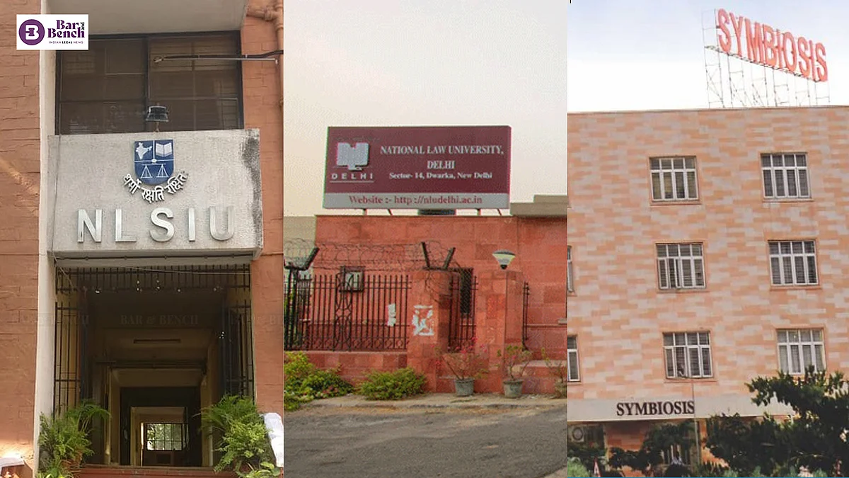 NLSIU Bangalore, NLU Delhi and Symbiosis Law School, Pune