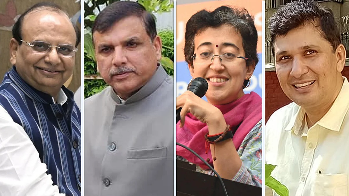 Delhi LG and AAP leaders Sanjay Singh, Atishi and Saurabh Bhardwaj