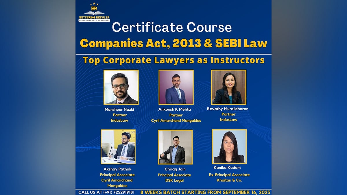 Learn Companies Act, 2013 & SEBI Law Practice from Top Law Firm Partners: Register Now! - Vimarsana News