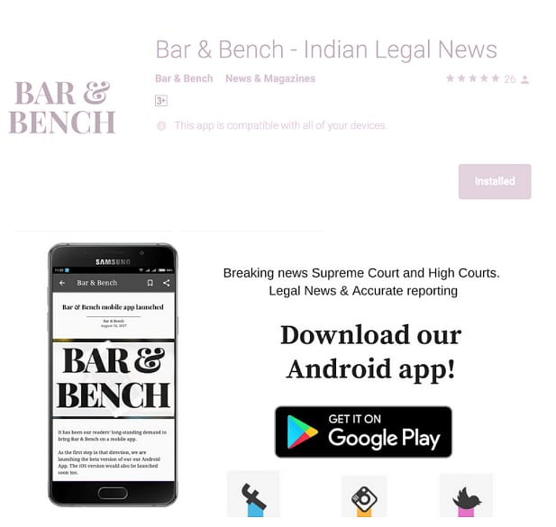 Bar & Bench has launched its mobile app on Android platform