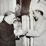 Dr. B.R. Ambedkar presents the constitution to the then President of India, Dr. Rajendra Prasad (Source: Ambedkar Photobiography)