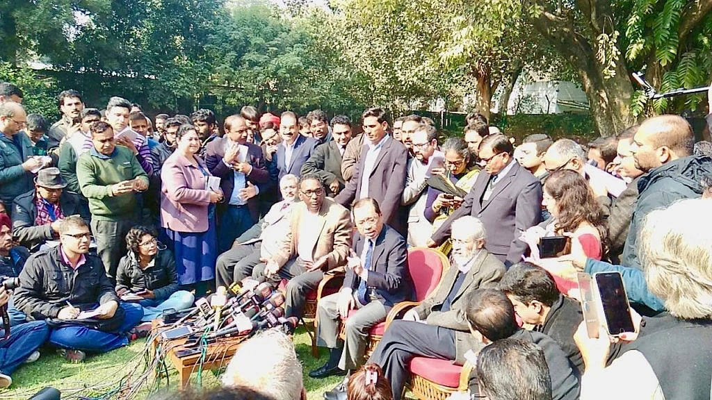 Supreme Court Justices Chelameswar, Ranjan Gogoi, Madan Lokur and Kurian Joseph held a press conference in January 2018