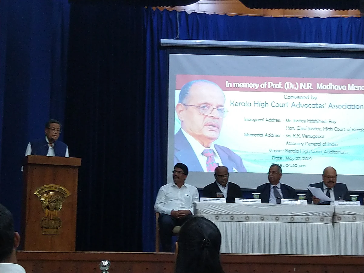 AG KK Venugopal renders the memorial address at the first Prof (Dr) Madhava Menon Memorial Lecture