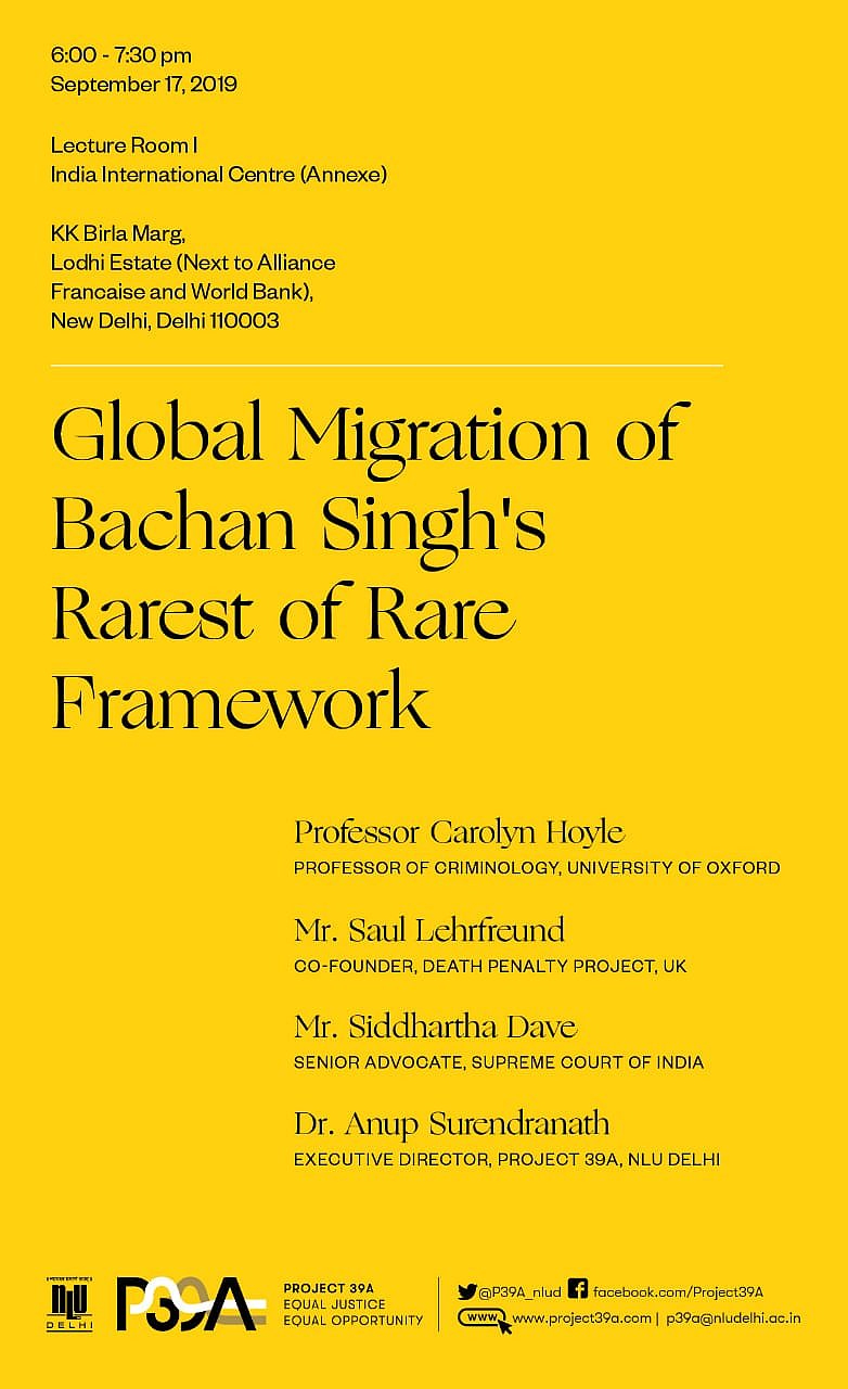 Panel Discussion to be held on Global Migration of Bachan Singh’s Rarest of Rare Framework [September 17]