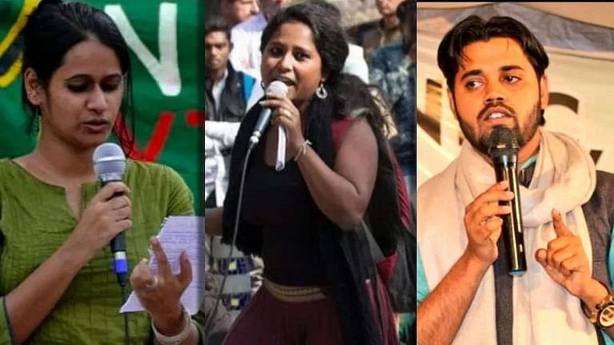 Asif Iqbal Tanha, Devangana Kalita and Natasha Narwal (R-L)