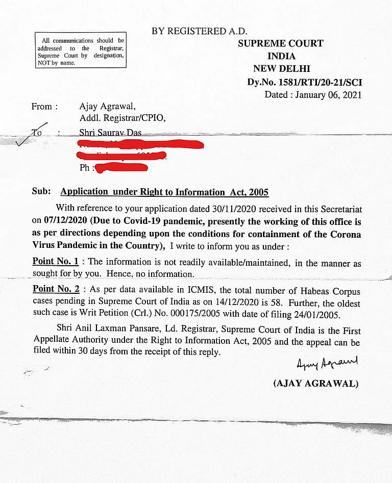 58 Habeas Corpus petitions pending before Supreme Court oldest is from