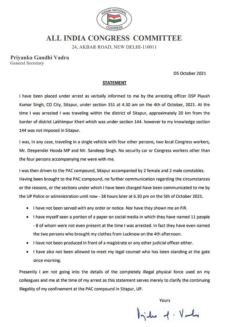Priyanka Gandhi statement