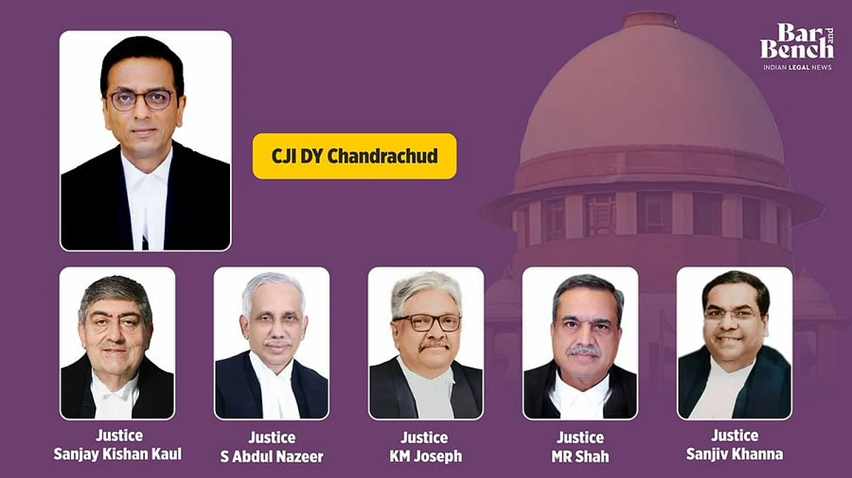 CJI DY Chandrachud, Justices Sanjay Kishan Kaul, S Abdul Nazeer, KM Joseph, MR Shah and Khanna