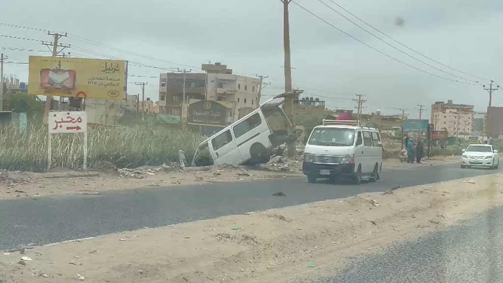 A view shows a damaged car at Martyr Muhammad Hashem Matar Street in Bahri, Khartoum North, Sudan, Apr 30, 2023, in this still image taken from video obtained by Reuters.