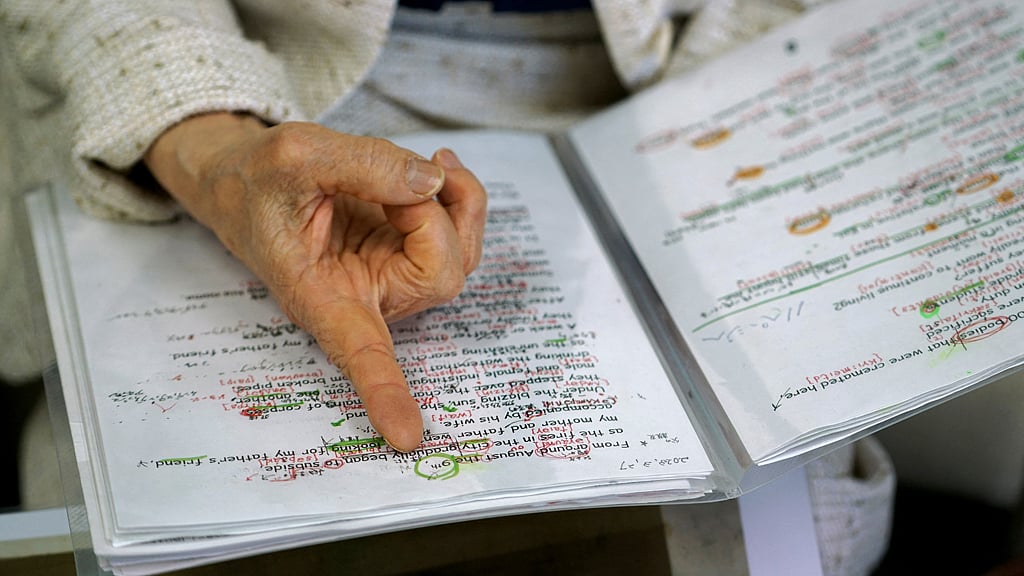 Teruko Yahata (85), a World War Two Hiroshima atomic bombing survivor, prepares to present her story of the horrors of Hiroshima in English to foreign visitors at the Hiroshima Peace Memorial Museum in Hiroshima, western Japan May 9, 2023. REUTERS/Tom Bateman