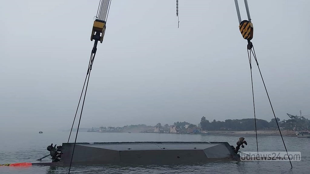 Sunken ferry Rajanigandha partially pulled up in Paturia after 6 days - Vimarsana News