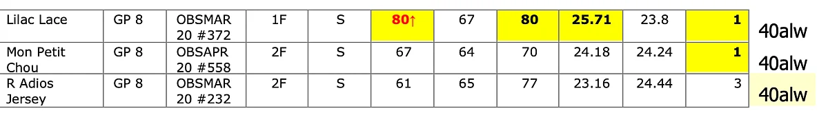 Horse charts for the 8th at Gulfstream