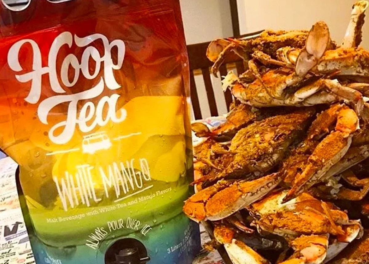 Maryland Crabs and White Mango Hoop Tea. Delicious