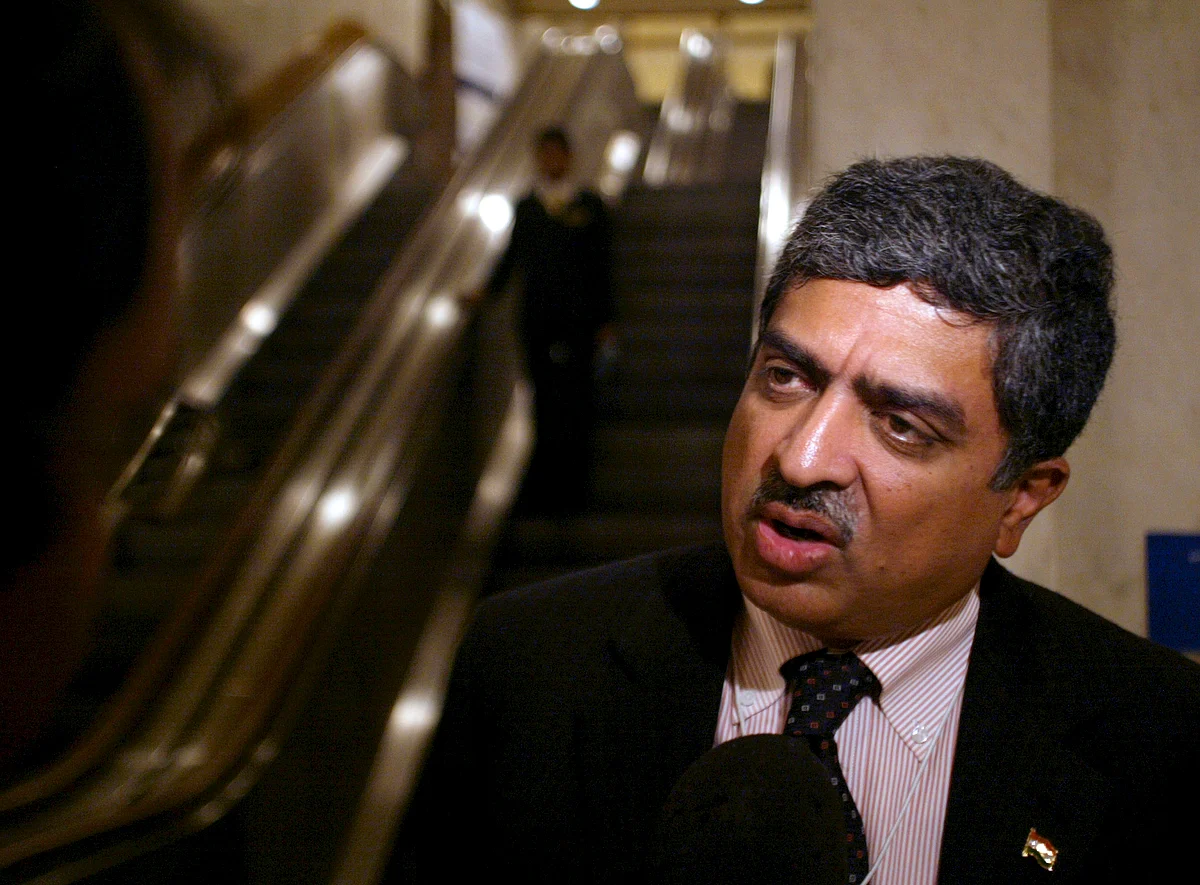 Former UIDAI Chairman Nandan M Nilekani speaks to a reporter. (Photographer: Amit Bhargava/Bloomberg News)
