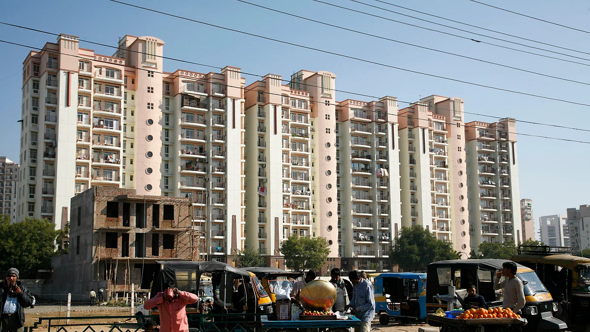 New apartment buildings stand in Gurgaon, a New Delhi suburb (Photographer: Qilai Shen/Bloomberg News)
