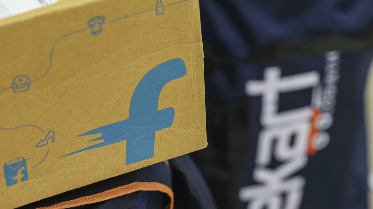 The logo of Flipkart Online Services Pvt is seen on the side of a package at the company’s office in the Jayaprakash Narayan Nagar area of Bengaluru (Photographer: Dhiraj Singh/Bloomberg)