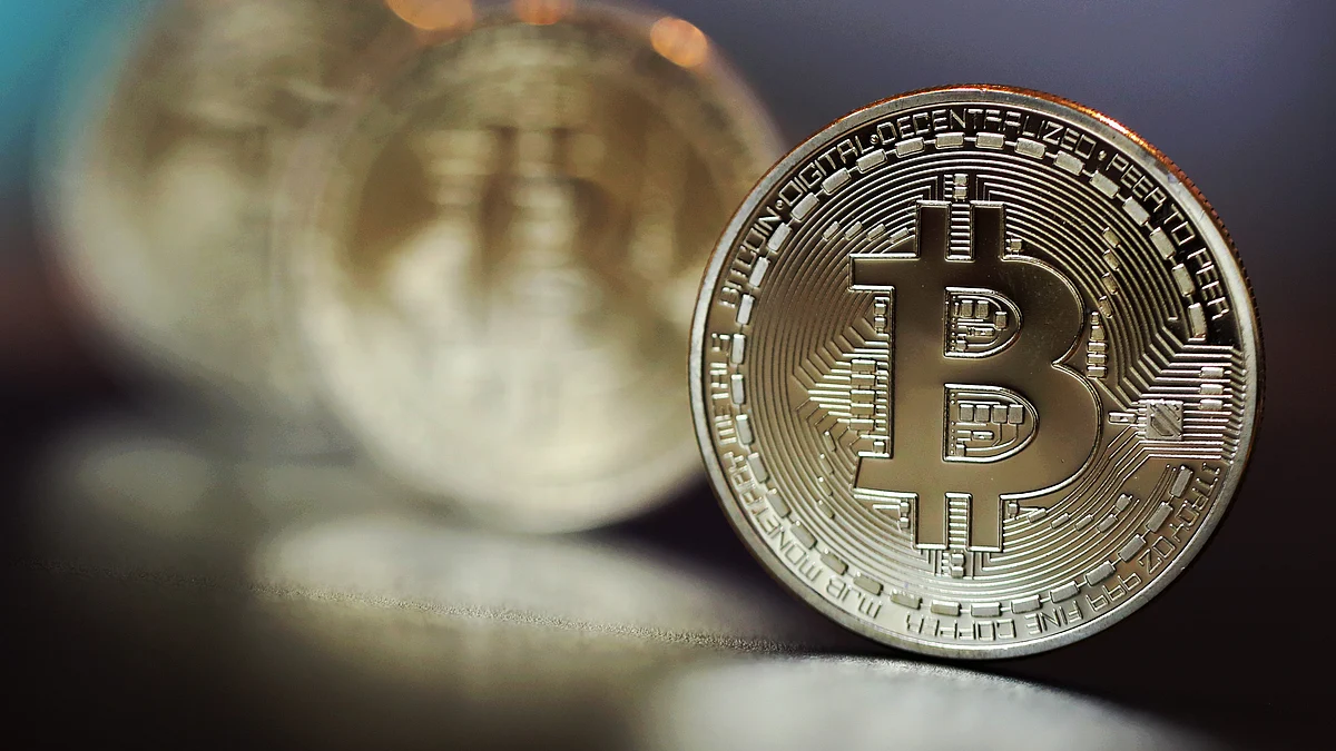 Bitcoin tokens on display in London, UK. (Photograph: Chris Ratcliffe/Bloomberg)