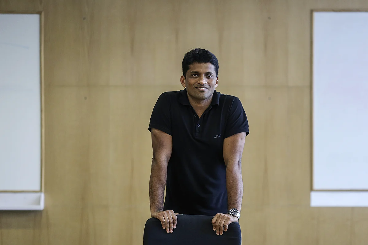 Byju Raveendran, founder and chief executive officer of Think and Learn Pvt. Ltd., at the company’s office in Bengaluru. Photographer: Dhiraj Singh/Bloomberg