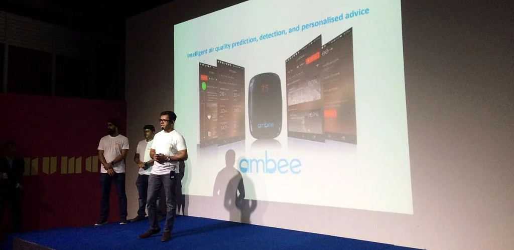 Ambee founders making a pitch back in July. (Source: NUMA Bengaluru/ Twitter)