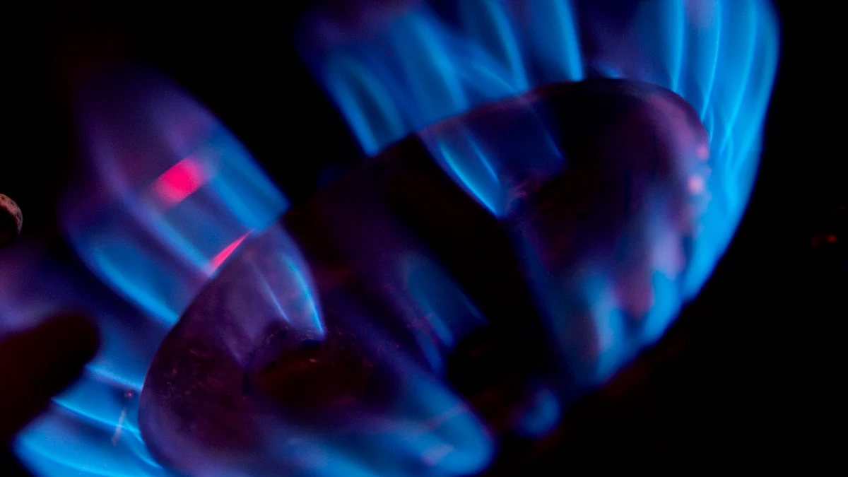 A close up image of a gas flame buring on a stove taken in Tokyo, Japan. (Photographer: Robert Gilhooly/Bloomberg News)