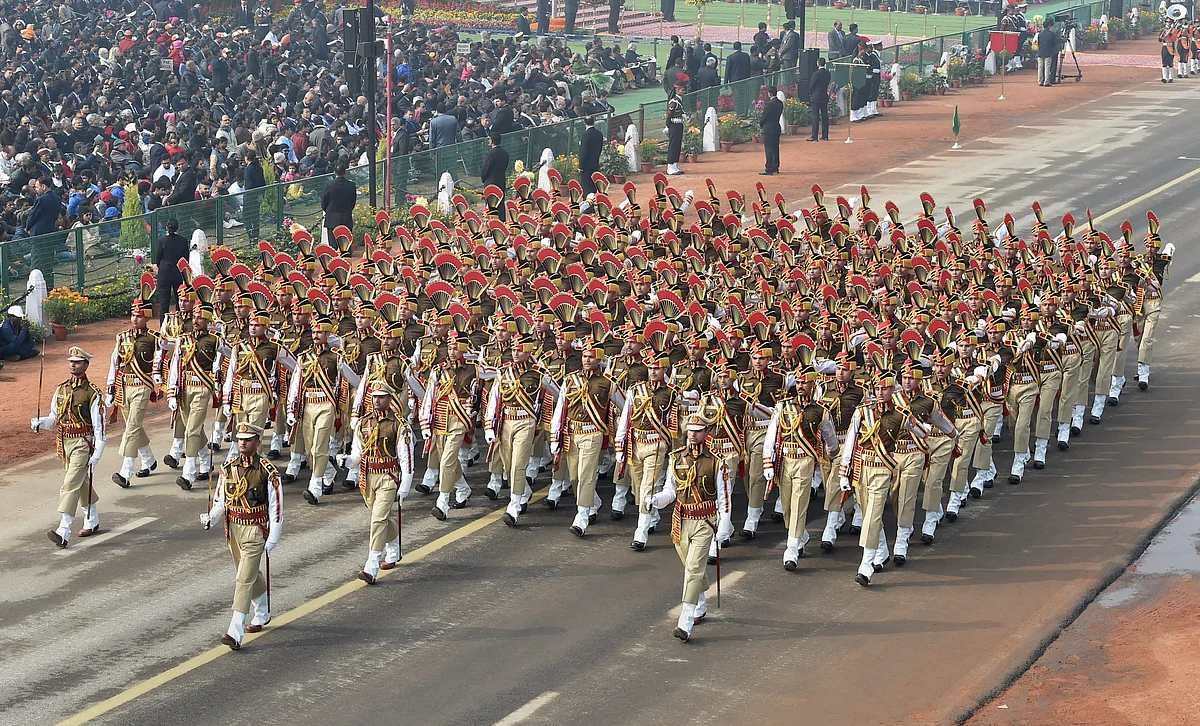 Marching contingent of Delhi Police during 69th Republic Day Parade at Rajpath in New Delhi. (Image: PTI)