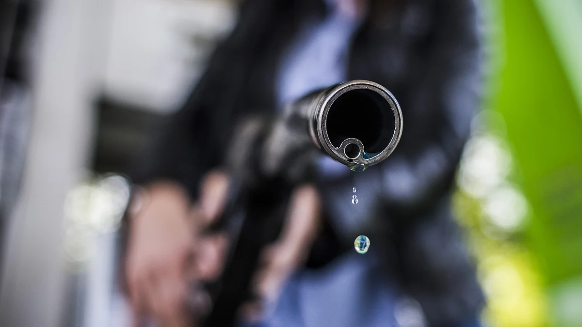 A petrol droplet falls from a fuel pump at a gas station in Czech Republic. (Photographer: Martin Divisek/Bloomberg)