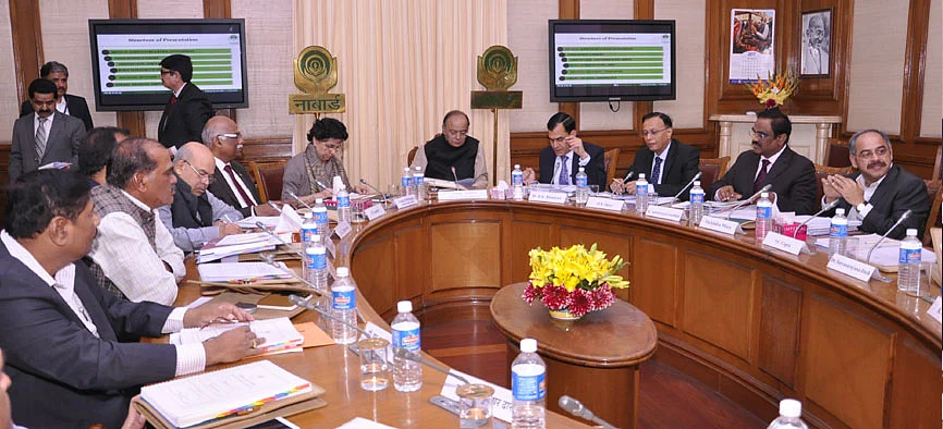 Finance Minister Arun Jaitley addresses the Board of Directors of NABARD at the Ministry of Finance, in New Delhi on March 6, 2017. (Photograph: NABARD)
