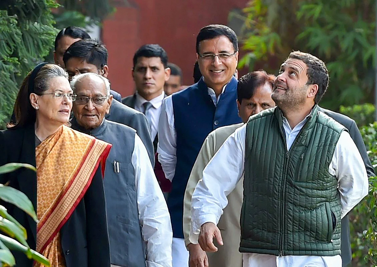 Congress President Rahul Gandhi with Sonia Gandhi and other leaders arrives to preside the party’s ‘Steering Committee’ meeting in New Delhi on Feb. 17, 2018. (Photograph: Arun Sharma/PTI) 