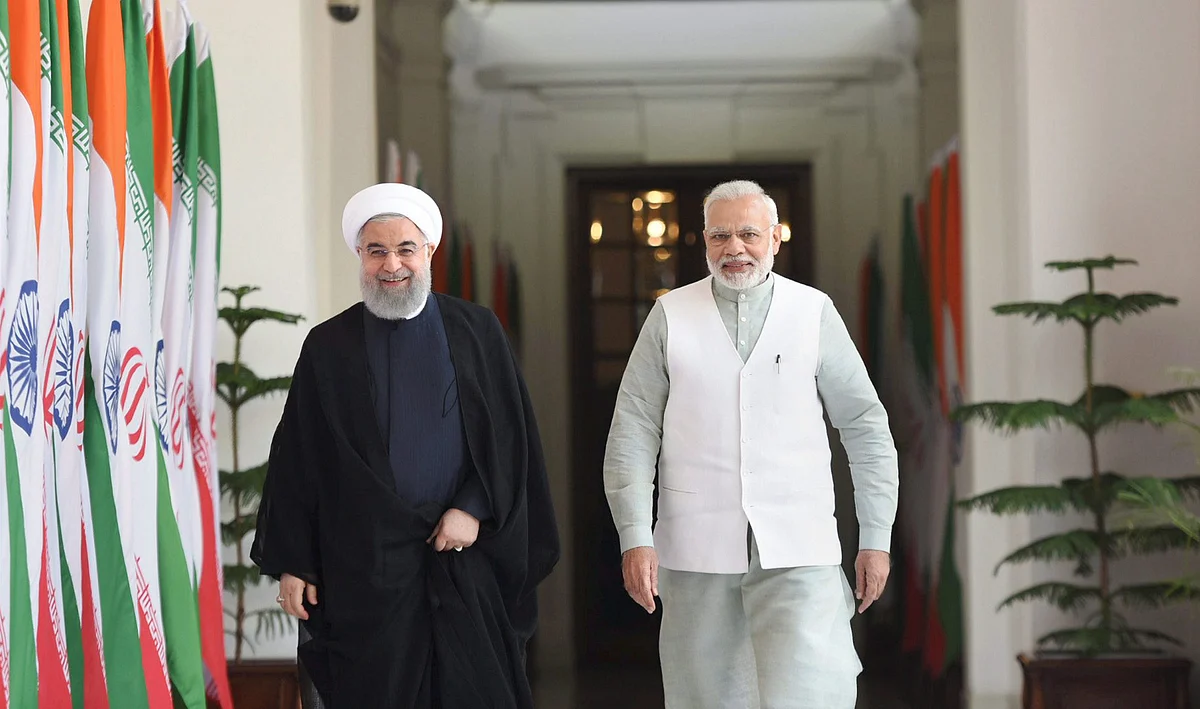 Prime Minister Narendra Modi with Iranian President Hassan Rouhani before a meeting at Hyderabad House in New Delhi. (Photograph: PIB)
