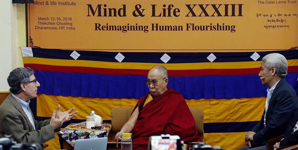 Tibetan spiritual leader Dalai Lama during the morning session of the Mind and Life XXXIII conference at the Tsuglagkhang complex in Dharamshala on March 12, 2018. (Photograph: PTI) 