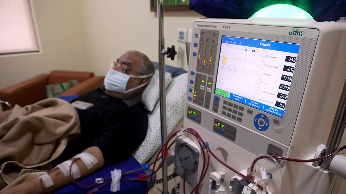 A patient undergoes dialysis, aided by a Fresenius Medical Care AG machine, at a Fortis Healthcare India Ltd. (Photographer: Prashanth Vishwanathan/Bloomberg)