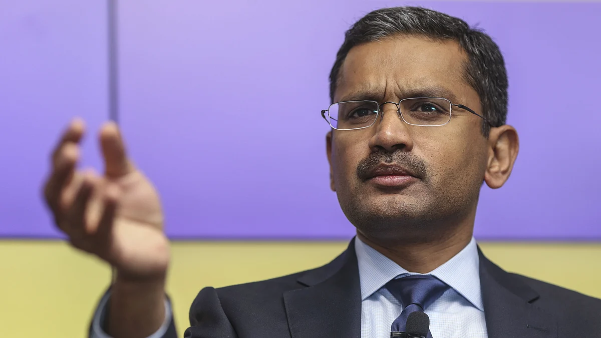 Rajesh Gopinathan, chief executive officer and managing director of Tata Consultancy Services Ltd., speaks during an earnings announcement news conference in Mumbai, India (Photographer: Dhiraj Singh/Bloomberg) 