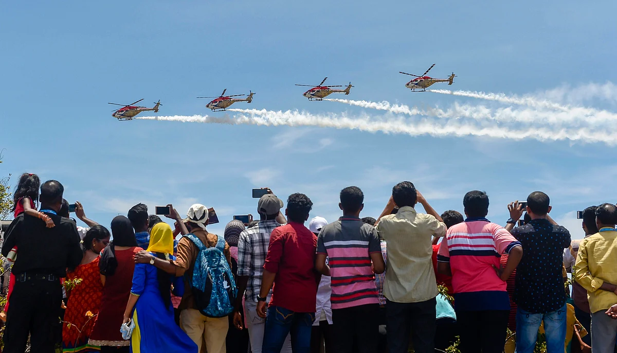 Indian Air Forces Sarang display team stage a live demo. (Source: PTI)