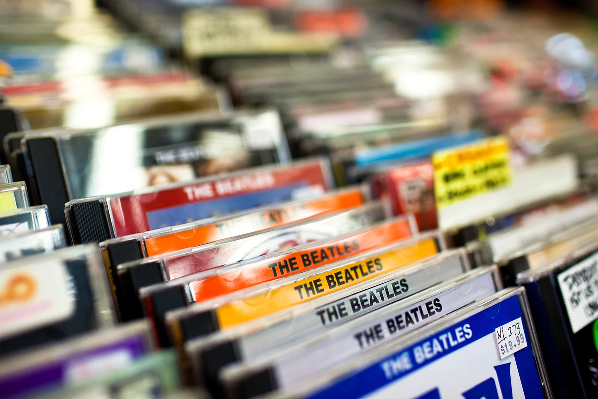 Various albums by The Beatles are displayed for sale at Bleeker Bob’s record shop in New York. (Photographer: Jeremy Bales/Bloomberg) 
